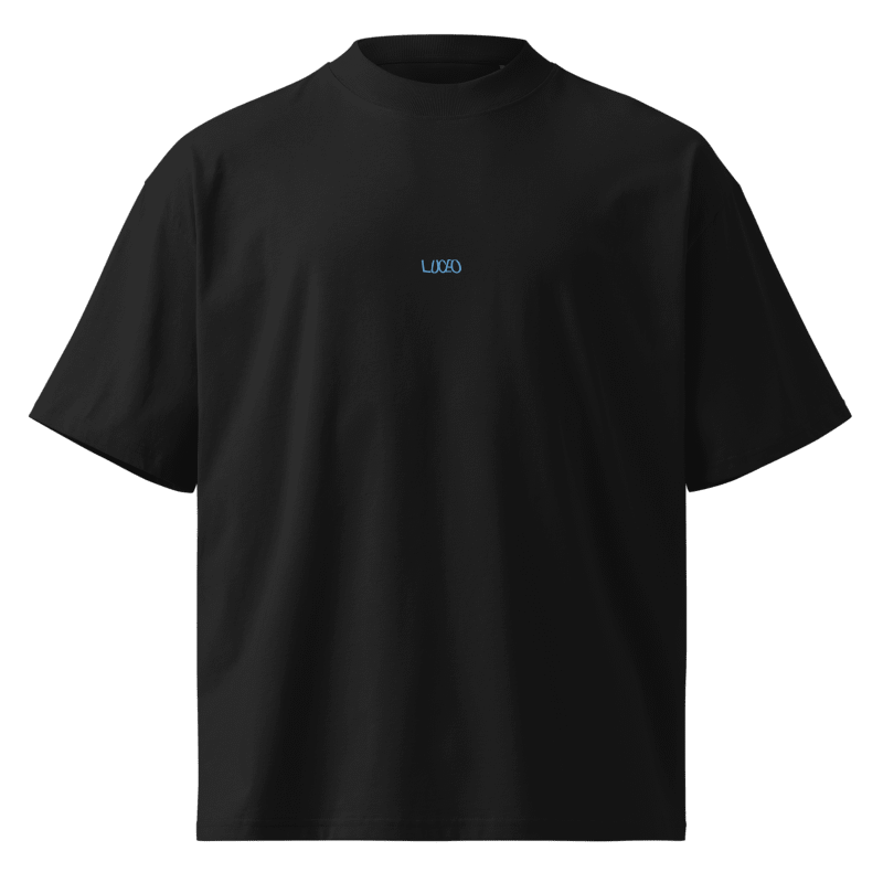 Front of the black LUCEO Kid Tee with a small blue LUCEO wordmark