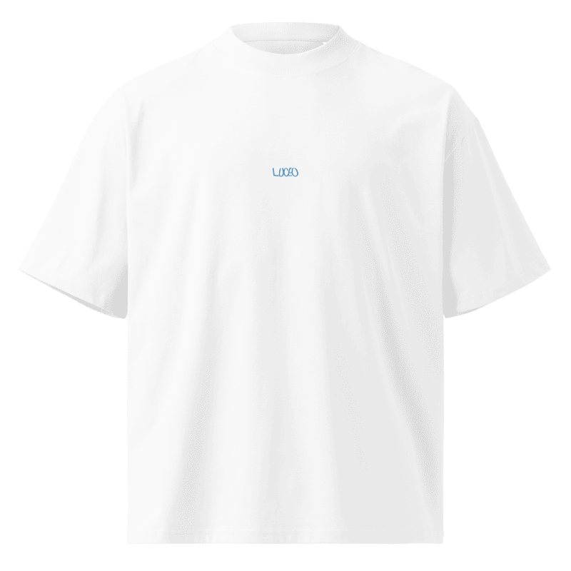 Front of the white LUCEO Kid Tee with a small blue LUCEO wordmark